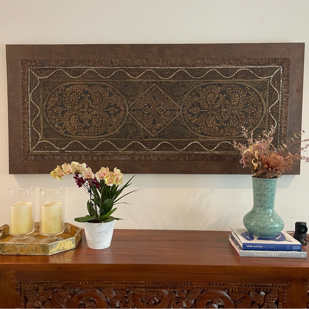 Brown Gold Sequined Art Piece Wall Hanging Canvas